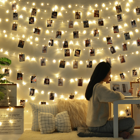 Guirnalda de luces LED de 5M y 10M con Clip para fotos, guirnaldas de luces LED con USB, funciona con batería, para dormitorio, Fiesta en casa, decoración de boda y Navidad ► Foto 1/6