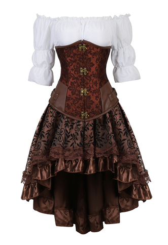 Vestido con corsé Steampunk para mujer, corsés gótico burlesco, Top blanco con hombros descubiertos, disfraces de pirata, Cosplay para mujer de talla grande, 3 uds. ► Foto 1/6