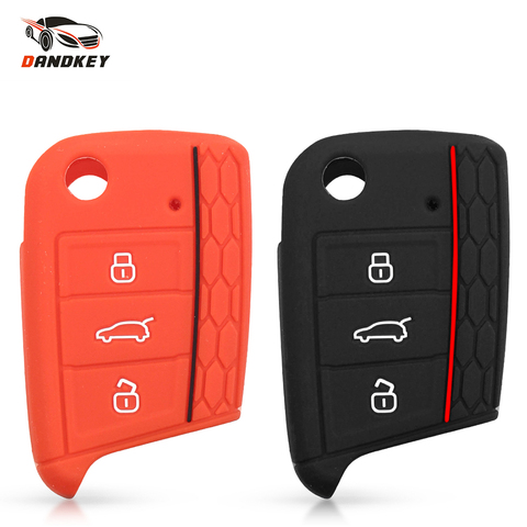 Dandkey-funda de silicona para llave del coche, para VW, Volkswagen, Golf 7, MK7, Skoda, Octavia, A7, 3 botones, accesorios para coche, Protector para llave ► Foto 1/6