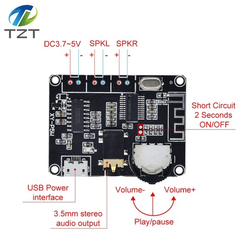 5W + 5W PAM8406 Bluetooth 5,0 DC3.7-5V estéreo Módulo de amplificador de potencia de audio XY-P5W para Arduino diy kit ► Foto 1/6