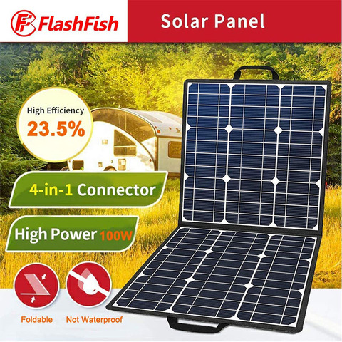 100W 18V Panel Solar portátil 5V USB Flashfish células solares plegables cargador de batería fuente de alimentación al aire libre plegable acampada, jardín ► Foto 1/6