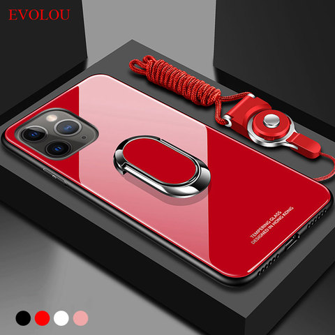 Funda con soporte de anillo magnético para iphone 11 pro Max, carcasa trasera de vidrio templado para iphone SE 2022 XR XS Max 6S 7 8Plus ► Foto 1/6