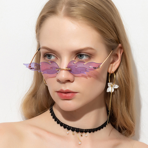 Gafas de sol Steampunk con diseño de llama de fuego para mujer, anteojos de sol femeninos de diseñador de marca de lujo, montura pequeña de Metal, color rosa y morado, Estilo Vintage ► Foto 1/6