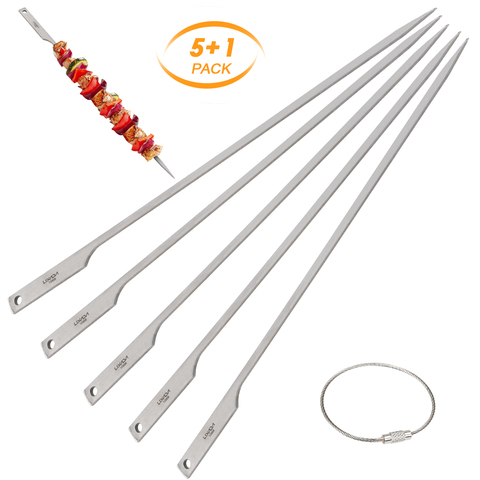 Lixada-pinchos de titanio plano para barbacoa, 5 unidades, reutilizables, para exterior, patio trasero, Picnic, barbacoa, asar, Kabob, palos de barbacoa con anillo de alambre ► Foto 1/6