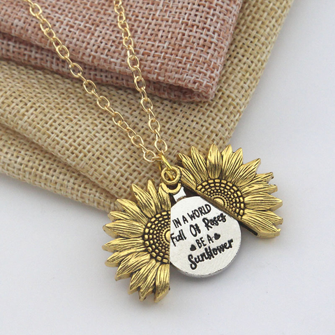 You Are My Sunshine-Colgante abierto de girasol, joyería bohemia de acero inoxidable, regalos de amistad, collar con letras ► Foto 1/6