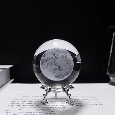 60MM80MM 3D Luna de cristal Bola de esfera de vidrio grabado láser Luna modelo en miniatura casa decoración astronomía regalo ► Foto 1/6