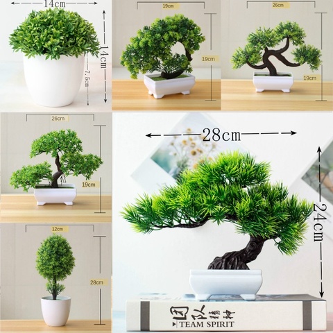 Plantas artificiales verdes para decoración de hogar y oficina, bonsái, pequeño árbol, hierba, maceta, bonsái, boda, Halloween, fiesta de navidad ► Foto 1/6