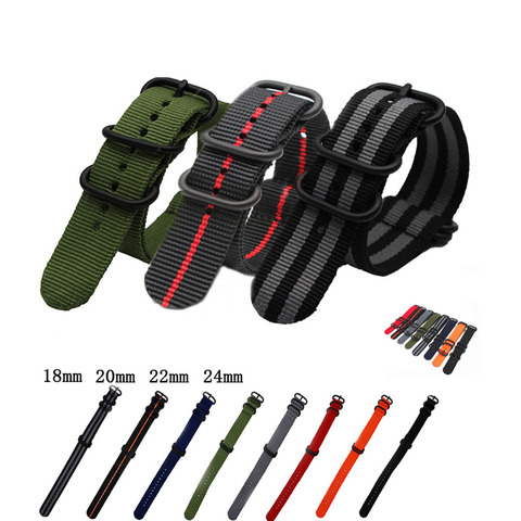 Pulsera deportiva del ejército para reloj NATO, correa de nailon con hebilla de anillo pesado negro, de 18mm, 20mm, 22mm y 24mm ► Foto 1/6