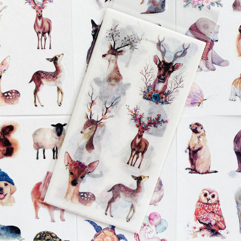 6 hojas/Pack lindo Animal acuarela serie ciervo pegatina de oso álbum Scrapbooking DIY decoración palo etiqueta regalo de papelería para niños ► Foto 1/5