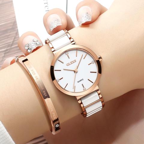 OLEVS-Reloj de cerámica de cuarzo para mujer, pulsera de marca de lujo, resistente al agua, con fecha, regalo ► Foto 1/6