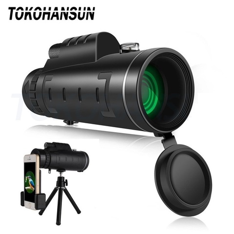 TOKOHANSUN-telescopio Monocular con Zoom para iPhone, lente de cámara móvil con brújula para acampar, senderismo y pesca, 40x60 ► Foto 1/6