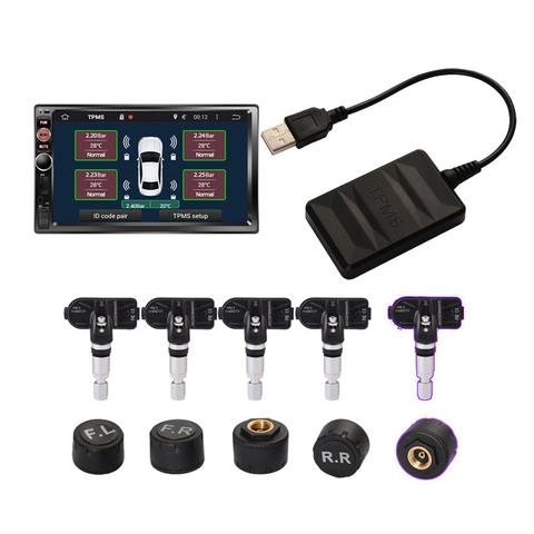 Sistema de supervisión de presión de neumáticos TPMS con USB, 5 sensores integrados/externos, pantalla en tiempo Real para navegación Android ► Foto 1/6