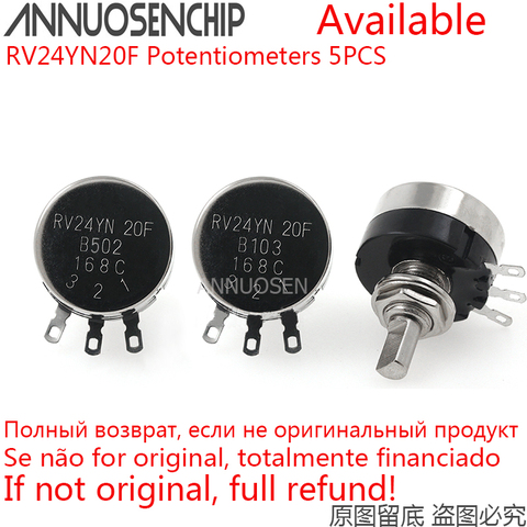 Potenciómetro de película de carbono giratorio, 5 uds., RV24YN20F B102 B202 B502 B103 B104 B504 RV24YN 2W, 10K, 100K, 2K, 5K, 20K, 50K, 500K, 1K ► Foto 1/1