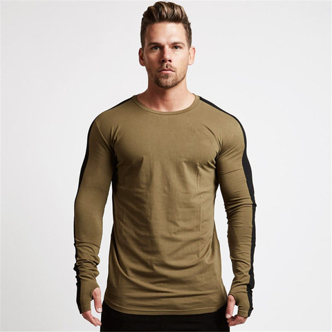 Camiseta de manga larga de algodón para hombre, ropa deportiva para correr, gimnasio, Fitness, entrenamiento, Tops ajustados, Primavera ► Foto 1/6