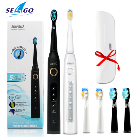 Seago-cepillos de dientes eléctricos SG507B para adultos, cepillo de dientes eléctrico sónico automático, temporizador para adultos, recargable por USB, caja de regalo impermeable ► Foto 1/6