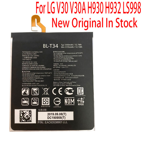 Batería de BL-T34 Original de 3300/4000mAh para LG, reemplazo de teléfono de alta calidad con código de seguimiento, V30, V30A, H930, H932, LS998, nuevo ► Foto 1/6