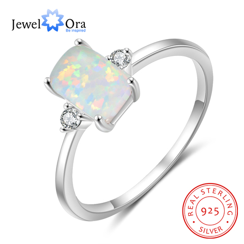 JewelOra-Anillo de ópalo blanco para mujer, de Plata de Ley 925, con Zirconia Rectangular, joyería fina, regalos para el día de la madre ► Foto 1/5