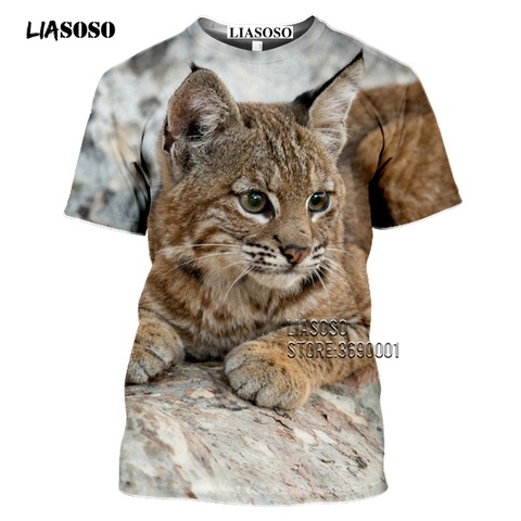 LIASOSO-Camiseta con estampado 3D de lince euroasiático para hombre y mujer, camisetas informales Harajuku, camisetas de manga corta, Gato genial ► Foto 1/6
