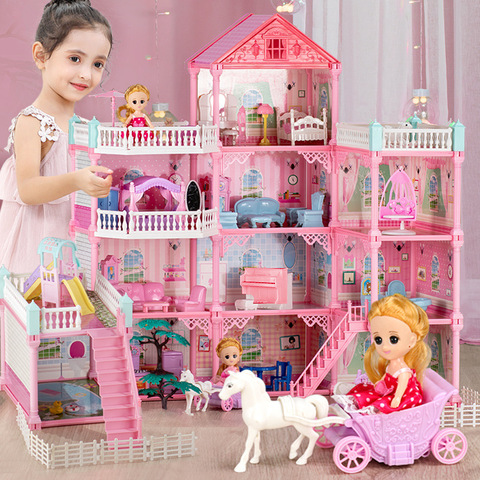 QWZ nuevo tamaño grande niñas princesa Villa juguete hecho a mano muñeca casa DIY casa de muñecas regalos de cumpleaños juguetes educativos ► Foto 1/6