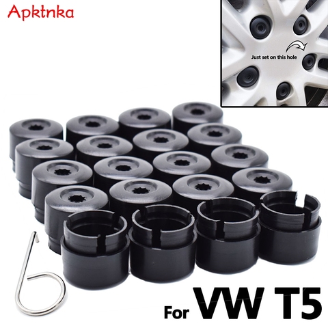 Apktnka-cubiertas de cabeza de perno de tuerca de rueda de 20 piezas, tapas de 19mm, negro + herramienta para VW Transporter T5 T6 2003 2004 2005 2006 2007 2008-2022, Coche ► Foto 1/6