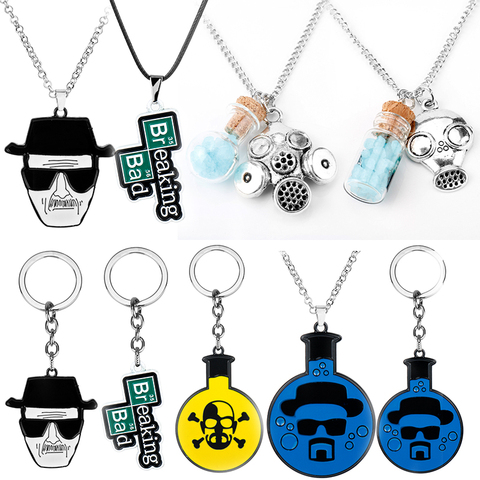 LLavero de Metal de Breaking Bad para hombre y mujer, collar de botella de corcho con colgante de cristal azul cielo, regalo de Navidad ► Foto 1/6