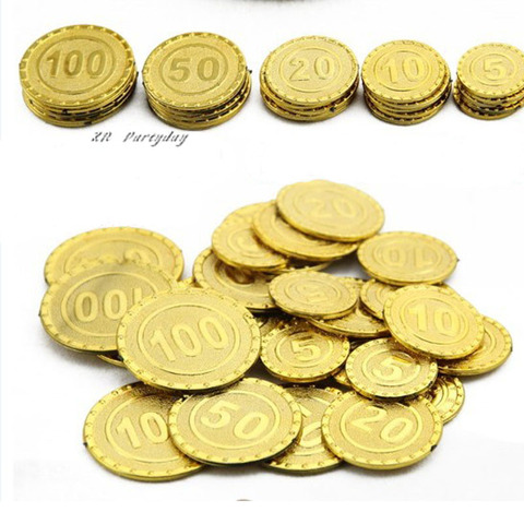 Moneda de tesoro de oro de plástico para niños y niñas, accesorios de decoración, monedas de pirata, Capitán, accesorios de regalo de cumpleaños ► Foto 1/3