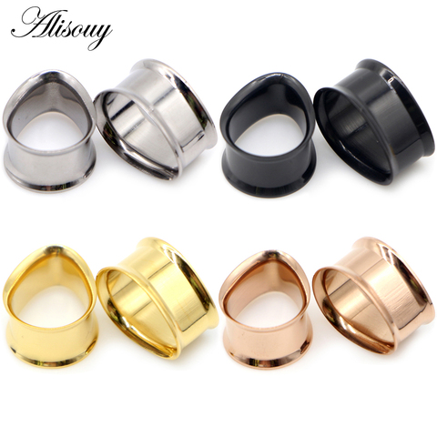 Alisouy-Tapón de oído de acero inoxidable de 2 uds., expansor de oreja de Color dorado y negro, joyería del cuerpo oreja, dilatadores ► Foto 1/6