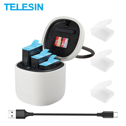 TELESIN-Paquete de 3 baterías de 1750mAh para GoPro 9, cargador con 3 ranuras, lector de tarjetas TF, caja de carga para GoPro Hero 9, color negro ► Foto 1/6