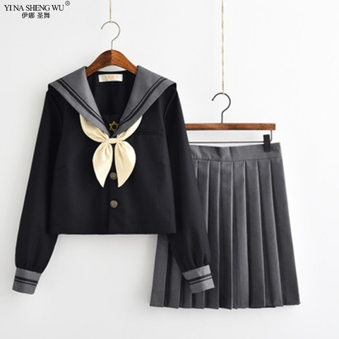 Uniforme de Escuela Japonesa para niñas, uniforme de Lolita, Sailor, coreano, Anime, Cosplay, camisa de manga larga, Falda plisada, conjunto para estudiantes ► Foto 1/6