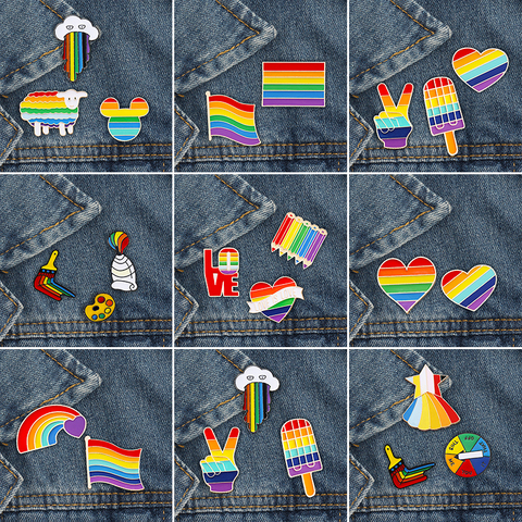 Conjunto de 2-3 unidades, broche LGBT de arcoíris, Bandera de corazón de dibujos animados, Pins esmaltados de oveja y ratón, insignia de orgullo de los Gays, Pin regalo de solapa para ropa de amante ► Foto 1/6