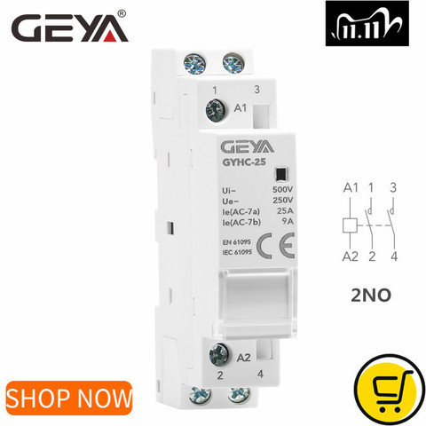 GEYA carril Din Contactor Modular AC220V 2P 25A 2NC 2NO 1NO1NC 50/60Hz ► Foto 1/6