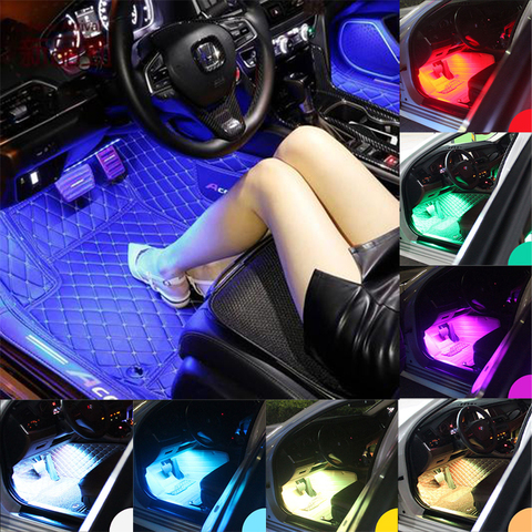 Lámpara de ambiente para pie de coche, luz LED con Control remoto/música/voz, decoración Interior de pie, ambiente de cigarrillo, RGB ► Foto 1/6