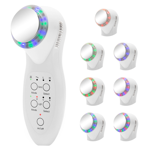 3MHz LED de 7 colores de fotones de apretar Estiramiento Facial piel limpiador eliminador de arrugas Anti envejecimiento ultrasonido belleza Facial masajeador ► Foto 1/6