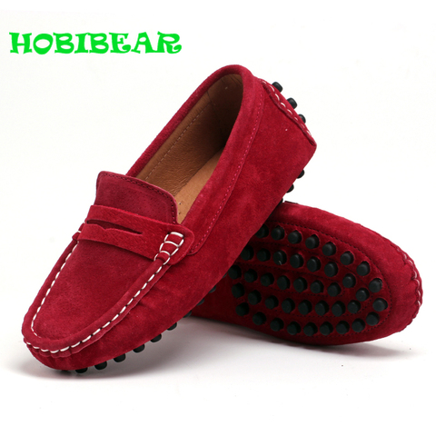 Mocasines clásicos planos de piel suaves para niños y niñas, zapatillas informales cómodas, sin cordones, color negro y rojo ► Foto 1/4