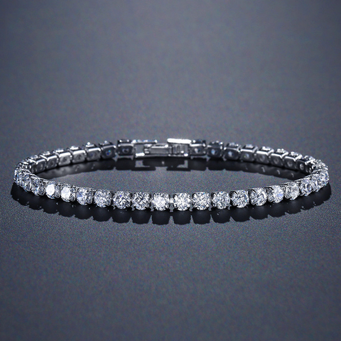 Sólida plata 925 pulsera de tenis CZ de 4mm 17cm 19CM para mujer, joyería de moda para boda, venta al por mayor, regalo de fiesta S4777 ► Foto 1/6