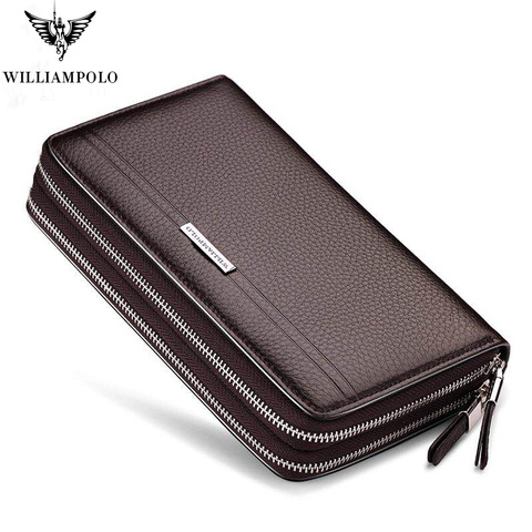 WILLIAMPOLO de cuero Vintage de bolso de embrague teléfono y Tarjeta de Marca para hombres, cartera cremallera doble de cuero genuino mano bolso pl163 ► Foto 1/6