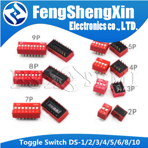 10 Uds Tipo de deslizamiento interruptor para DS-1 2 3 4 5 6 7 8 9 10 12 Bit 2,54mm posición forma DIP rojo paso interruptor de palanca rojo interruptor rápido ► Foto 1/1