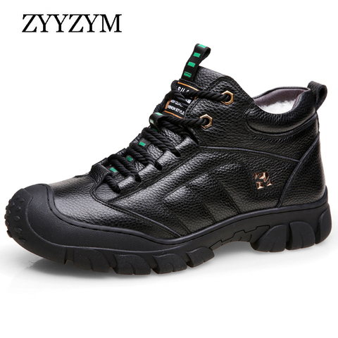 ZYYZYM-Botas de lana gruesa para hombre, zapatos informales supercálidos de cuero de vaca, botines antideslizantes para exteriores, para invierno ► Foto 1/6