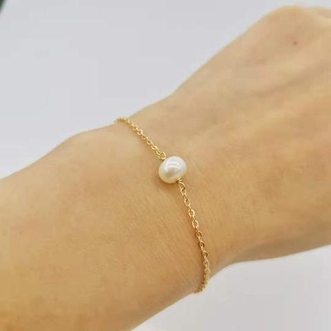 Geniune-pulsera de perlas de agua dulce para mujer y niña, cadena de oro de 14K, delicadas y naturales, joyería 2022 ► Foto 1/5