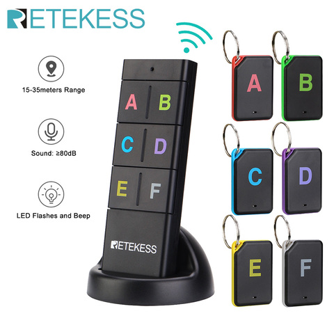 Retekess-Localizador de llaves inalámbrico TH104, llave RF, billetera con rastreador de mascotas, Control remoto, 1 TRANSMISOR DE RF, 6 receptores ► Foto 1/6