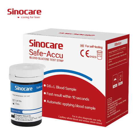 Sinocare-tiras de prueba de glucosa en sangre Safe Accu, sin lancetas, 50/100 ► Foto 1/3