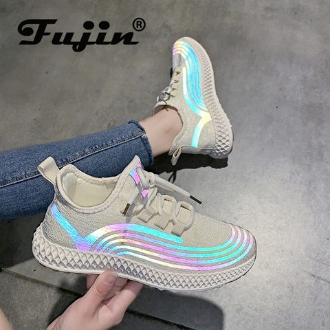 Fujin 2022 zapatillas de mujer noche reflectante transpirable de punto cómodo suave zapatos planos mujeres primavera otoño verano Zapatos ► Foto 1/6