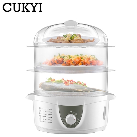 CUKYI-vaporera de alimentos eléctrica para el hogar, 3 capas, vaporera de alimentos, vaporizador de 6 velocidades, Caldera, máquina de desayuno, potencia automática, apagado ► Foto 1/4