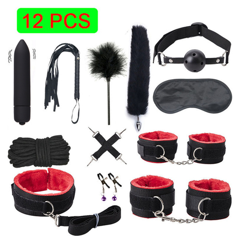 BLACKWOLF-Juego de Bondage para cama, juegos sexuales exóticos para adultos, esposas de cuero, látigo, mordaza, tapón trasero, productos sexuales para mujeres ► Foto 1/6