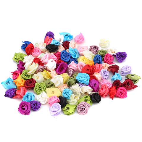 Mini flor Rosa pequeña de 10mm de colores combinados, rosa de lazo de raso hecho a mano, álbum de recortes para boda, decoración, accesorios de ropa, 100 Uds. ► Foto 1/6