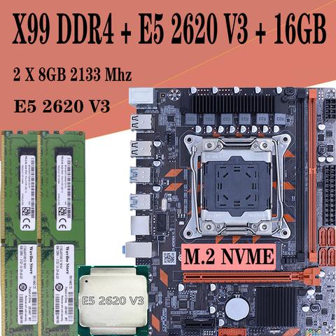 Conjunto de placa base X99 LGA 2011 3 para Intel E5 2620 V3 CPU 16GB ECC Servidor de memoria RAM 2 canales M.2 Nvme LGA 2011 V3 ► Foto 1/1