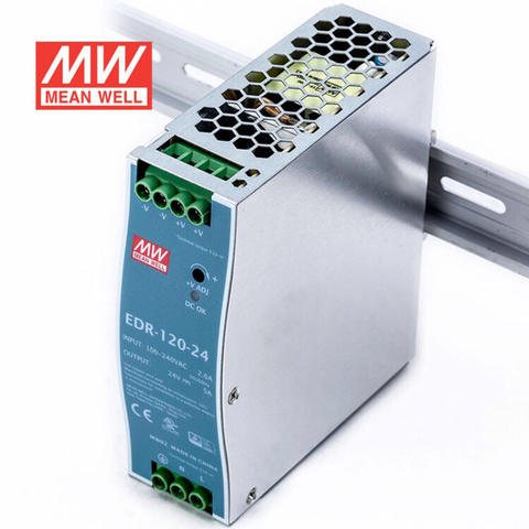 Mean Well-fuente de alimentación de carril DIN Industrial, EDR-120-24, 24V, DC 5A, 120W, salida única ► Foto 1/5