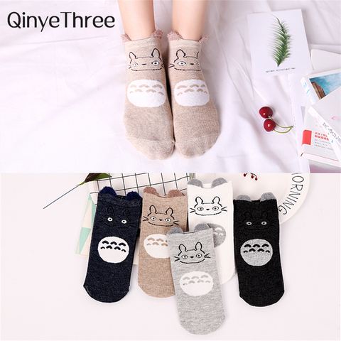 Calcetines tobilleros de dibujo de totoro para mujer, calcetín de algodón suave, moda divertida, gato, anime, coreano, para verano y primavera, 1 par ► Foto 1/6