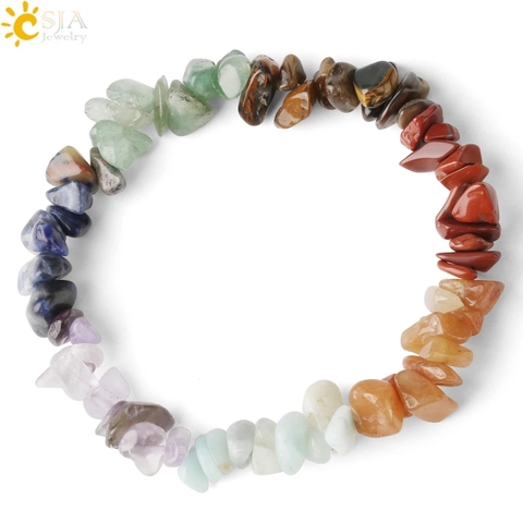 CSJA Reiki, Pulseras de 7 Chakras de piedra Natural, cuentas de grava con chip, pulsera curativa, brazalete para mujeres y niñas, regalo 2022, Pulseras G295 ► Foto 1/6