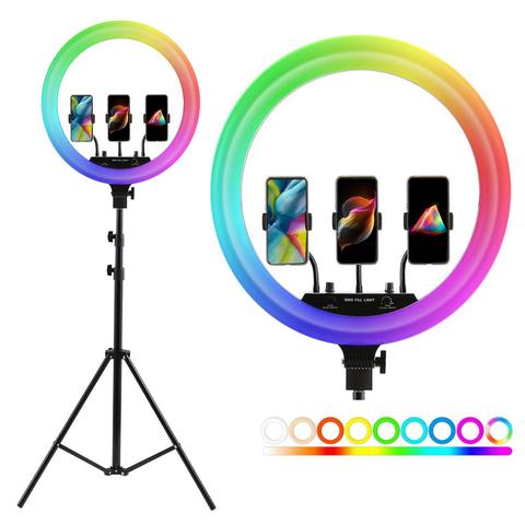 Anillo de luz LED RGB para iluminación de estudio fotográfico, lámpara grande regulable de 14 pulgadas y 18 pulgadas con trípode de 200cm para vídeo y maquillaje ► Foto 1/6